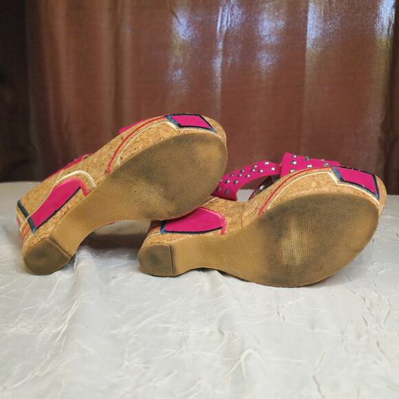 Women Sandals Platform Wedges Studded Pumps Party Shoe Size 8 - Picture 5 of 7